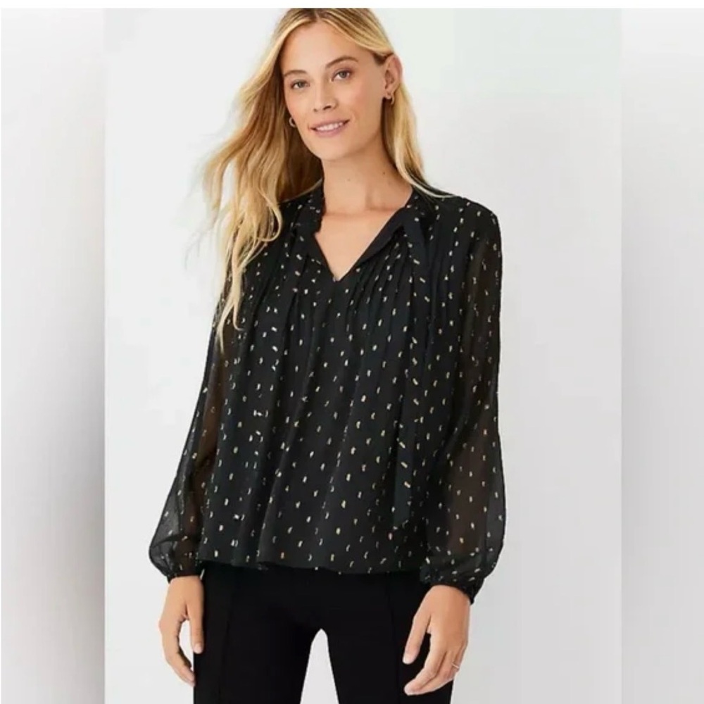 Ann Taylor Shimmer Tie Neck Top, XL